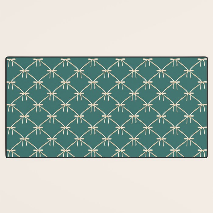 Bows & Ribbons Pattern XXXI Teal Green Desk Mat Gallery Image 3