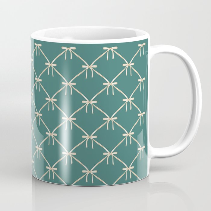Bows & Ribbons Pattern XXXI Teal Green Coffee Mug Gallery Image 1