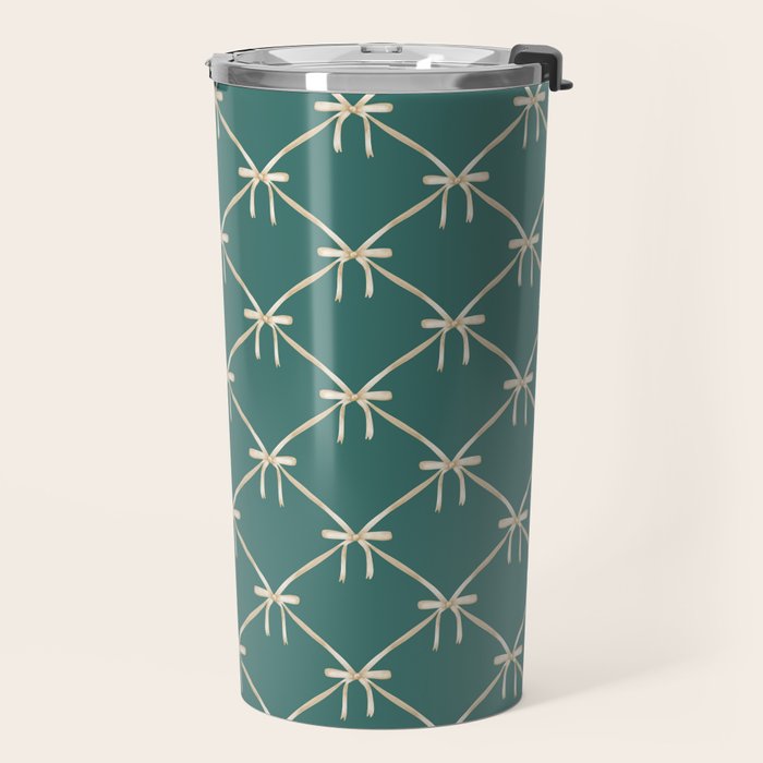 Bows & Ribbons Pattern XXXI Teal Green Travel Mug Gallery Image 2