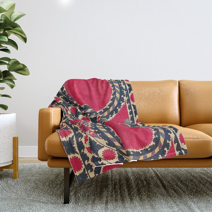 Tashkent Uzbekistan Central Asian Suzani Embroidery Print Throw Blanket Gallery Image 1