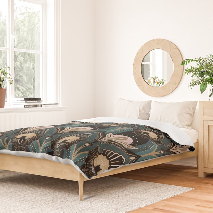 Art Deco Bats Teal, Gold, Pink Duvet Cover Gallery Image 2