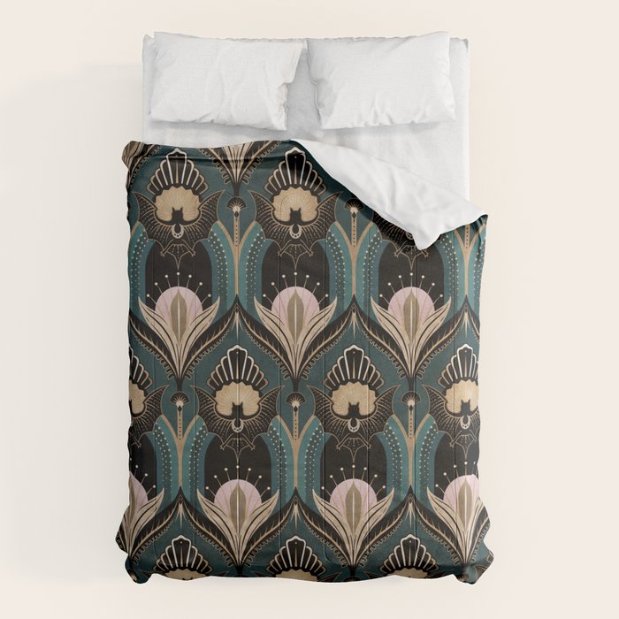Art Deco Bats Teal, Gold, Pink Comforter Gallery Image 6