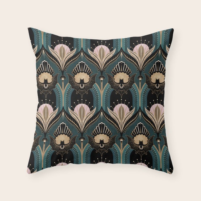 Art Deco Bats Teal, Gold, Pink Throw Pillow Gallery Image 6