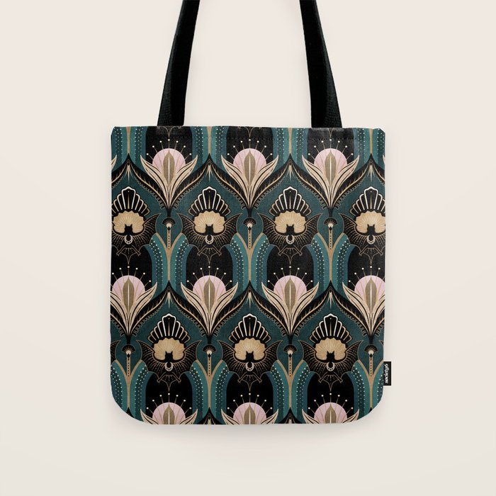 Art Deco Bats Teal, Gold, Pink Tote Bag Gallery Image 1