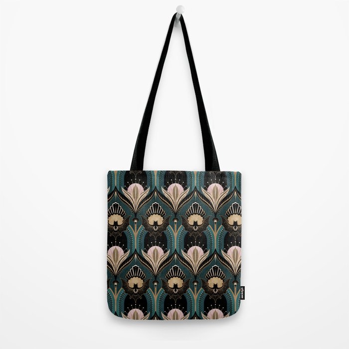 Art Deco Bats Teal, Gold, Pink Tote Bag Gallery Image 2