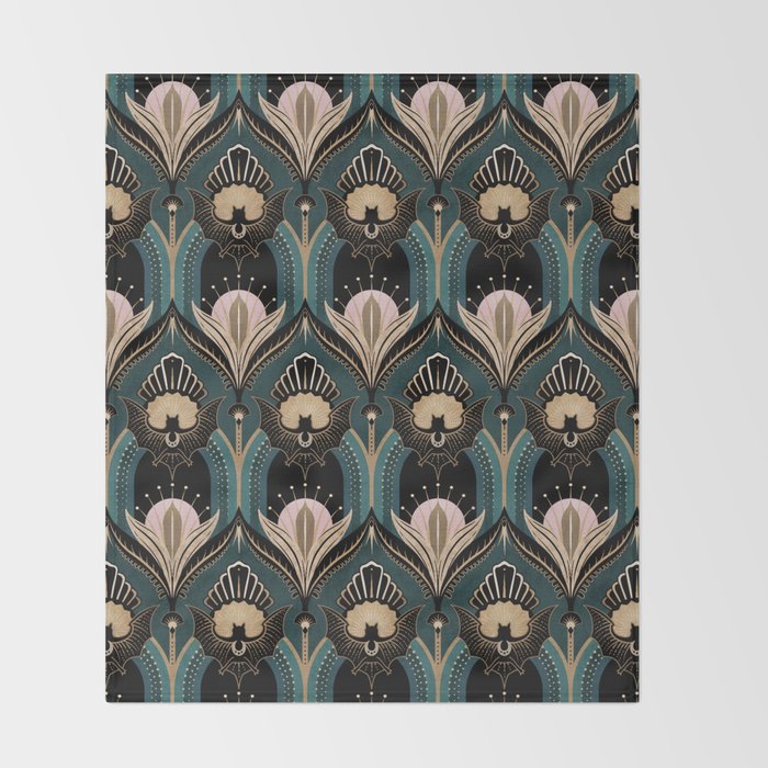 Art Deco Bats Teal, Gold, Pink Throw Blanket Gallery Image 2