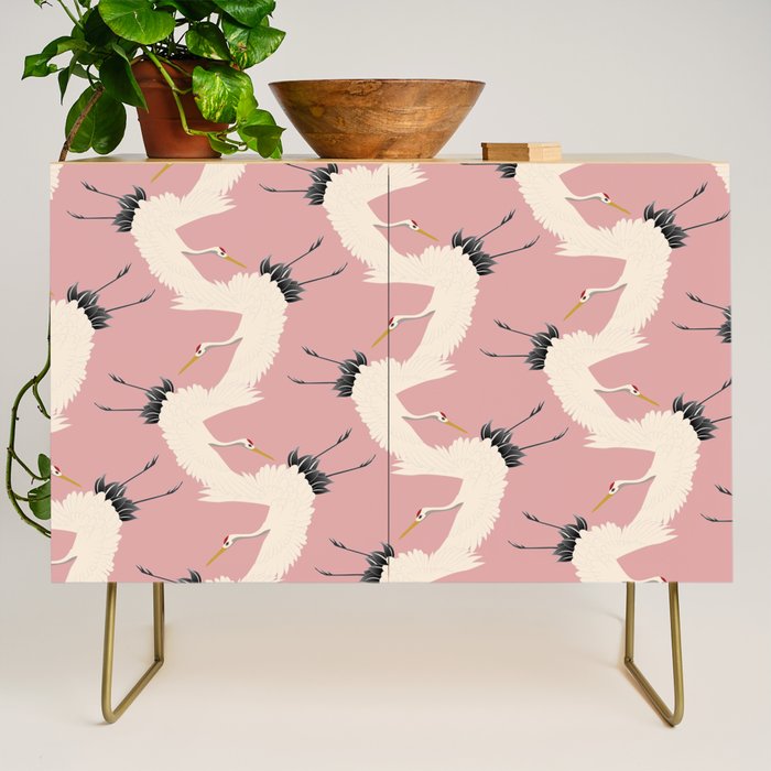 Pink Japanese Cranes Pattern Credenza Gallery Image 1