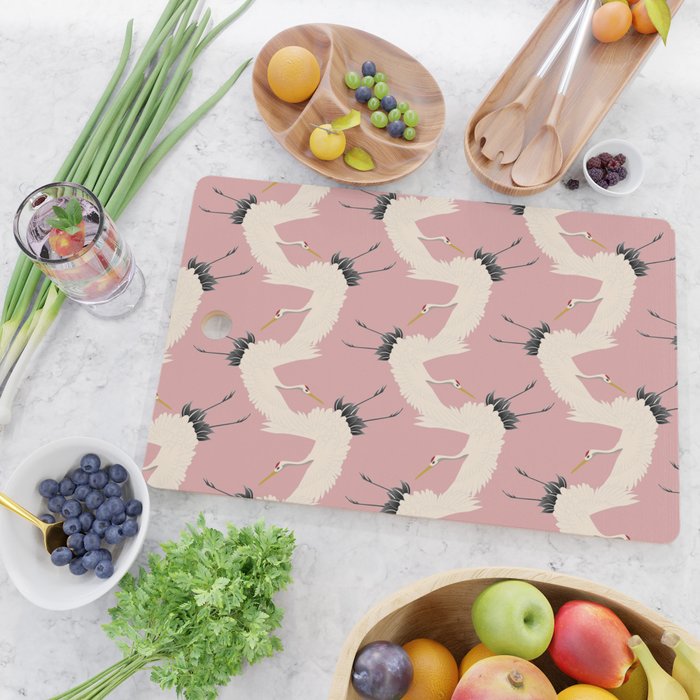 Pink Japanese Cranes Pattern Cutting Board Gallery Image 2