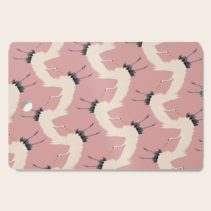 Pink Japanese Cranes Pattern Cutting Board Gallery Image 1