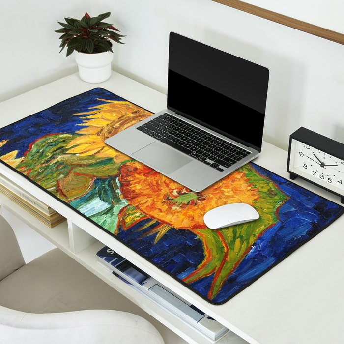Van Gogh, Five Sunflowers 1888 Artwork Reproduction, Posters, Tshirts, Prints, Bags, Men, Women, Kid Desk Mat Gallery Image 2