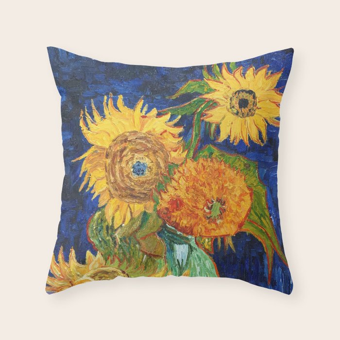 Van Gogh, Five Sunflowers 1888 Artwork Reproduction, Posters, Tshirts, Prints, Bags, Men, Women, Kid Throw Pillow Gallery Image 1