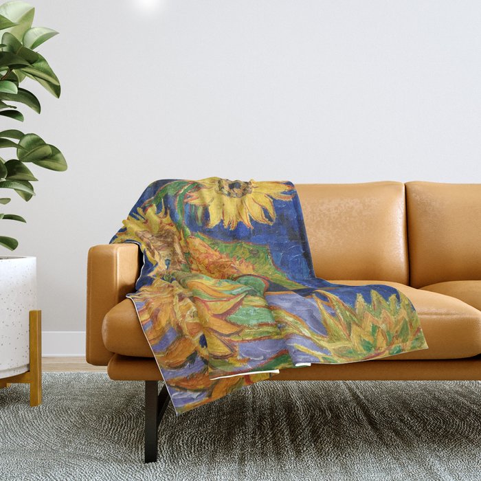 Van Gogh, Five Sunflowers 1888 Artwork Reproduction, Posters, Tshirts, Prints, Bags, Men, Women, Kid Throw Blanket Gallery Image 1