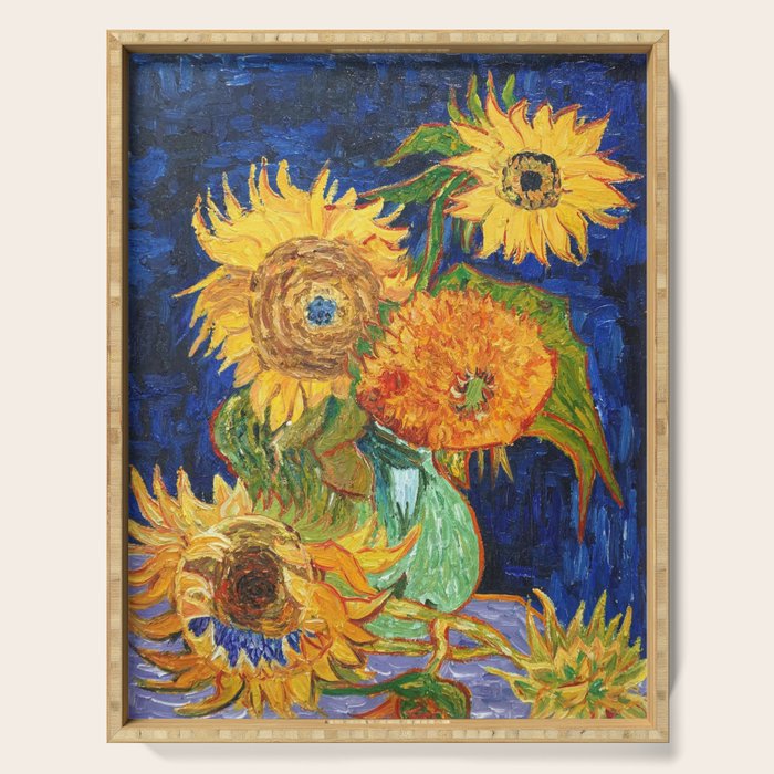 Van Gogh, Five Sunflowers 1888 Artwork Reproduction, Posters, Tshirts, Prints, Bags, Men, Women, Kid Serving Tray Gallery Image 1