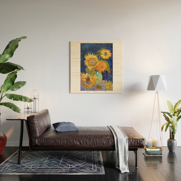 Van Gogh, Five Sunflowers 1888 Artwork Reproduction, Posters, Tshirts, Prints, Bags, Men, Women, Kid Wood Wall Art Gallery Image 2