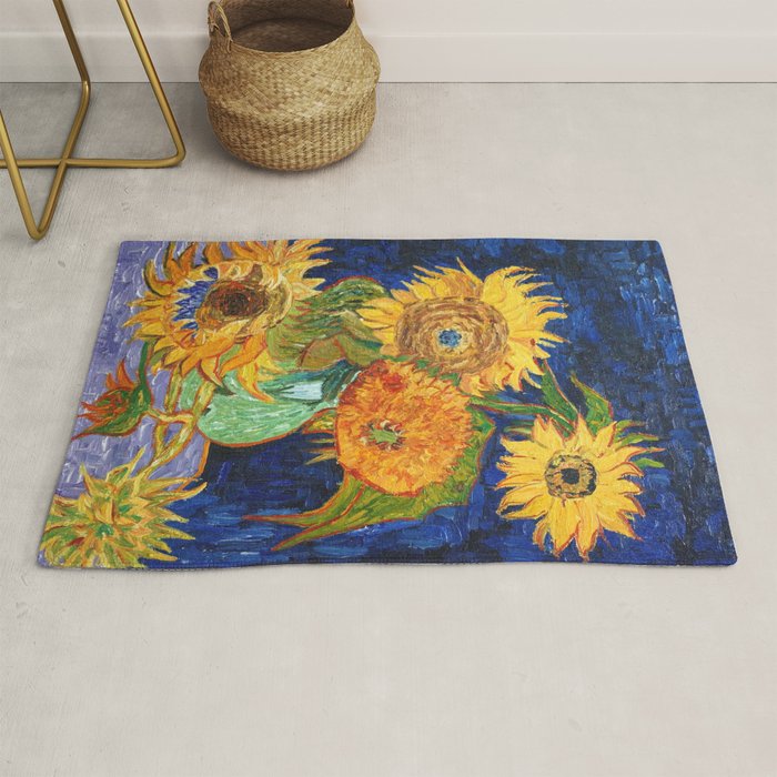 Van Gogh, Five Sunflowers 1888 Artwork Reproduction, Posters, Tshirts, Prints, Bags, Men, Women, Kid Rug Gallery Image 1