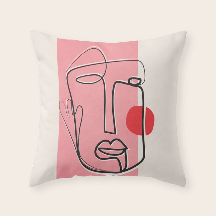 Abstract Face Line Art 02 Throw Pillow Gallery Image 1