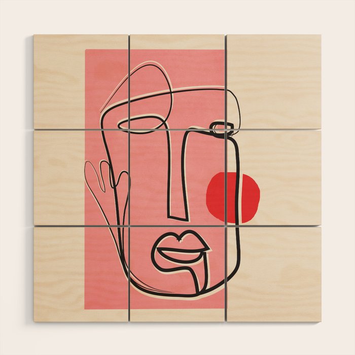 Abstract Face Line Art 02 Wood Wall Art Gallery Image 1