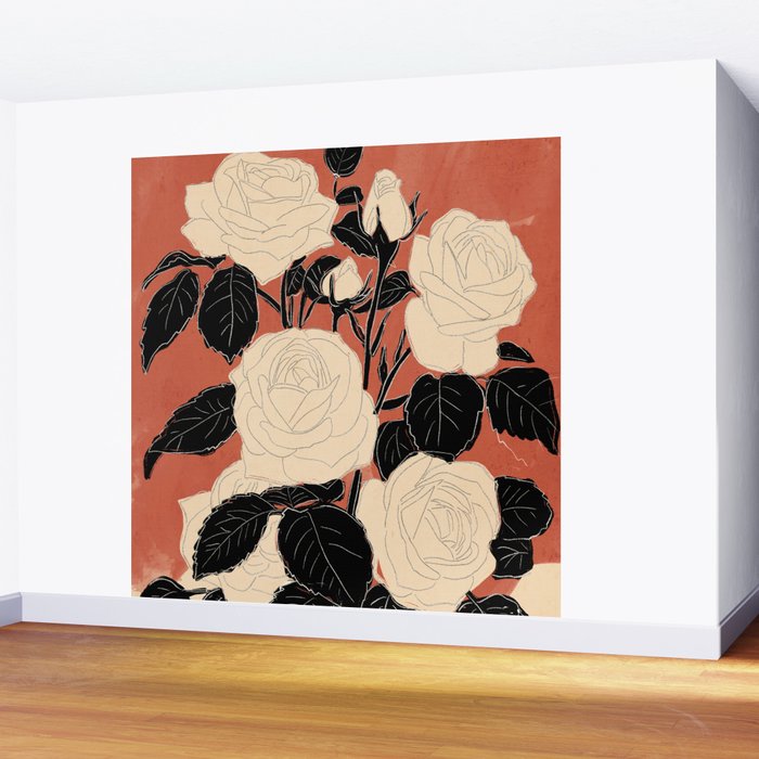 White Roses 4 Wall Mural Gallery Image 2