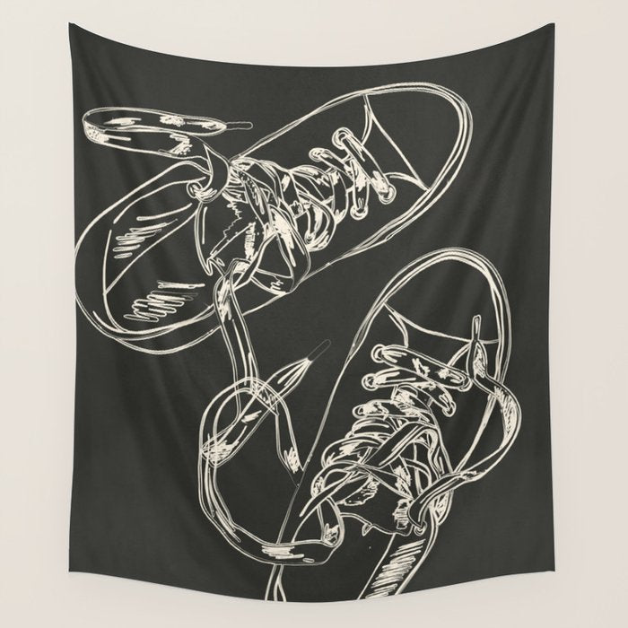 Retro Sneakers Drawing 4 Wall Tapestry Gallery Image 1