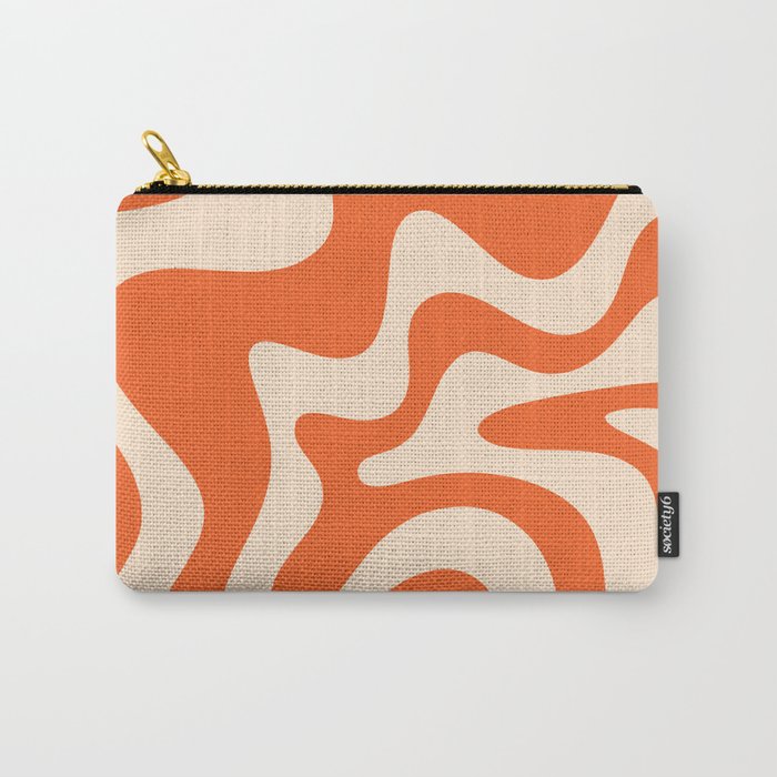 Retro Liquid Swirl Abstract Pattern Square in Tangerine Orange and Peach Carry All Pouch Gallery Image 1