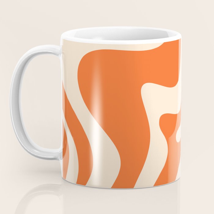 Retro Liquid Swirl Abstract Pattern Square in Tangerine Orange and Peach Coffee Mug Gallery Image 3