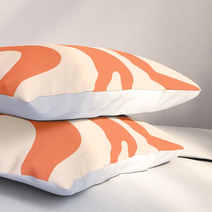 Retro Liquid Swirl Abstract Pattern Square in Tangerine Orange and Peach Pillow Sham Gallery Image 3