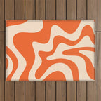 Retro Liquid Swirl Abstract Pattern Square in Tangerine Orange and Peach Outdoor Rug Gallery Image 1