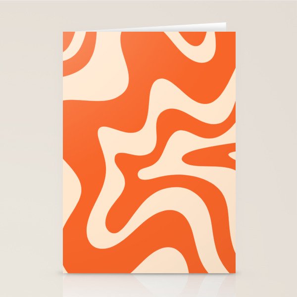 Retro Liquid Swirl Abstract Pattern Square in Tangerine Orange and Peach Stationery Card Gallery Image 1
