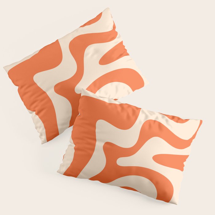 Retro Liquid Swirl Abstract Pattern Square in Tangerine Orange and Peach Pillow Sham Gallery Image 3