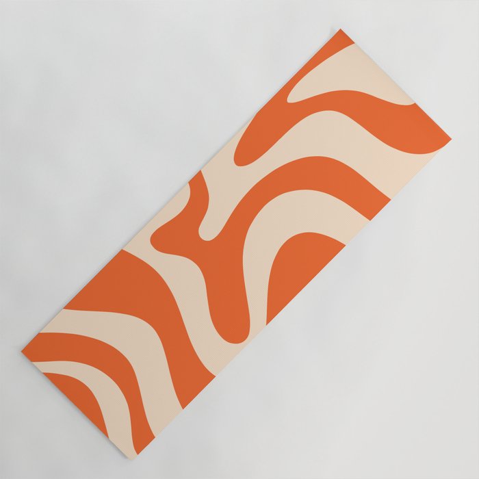 Retro Liquid Swirl Abstract Pattern Square in Tangerine Orange and Peach Yoga Mat Gallery Image 1