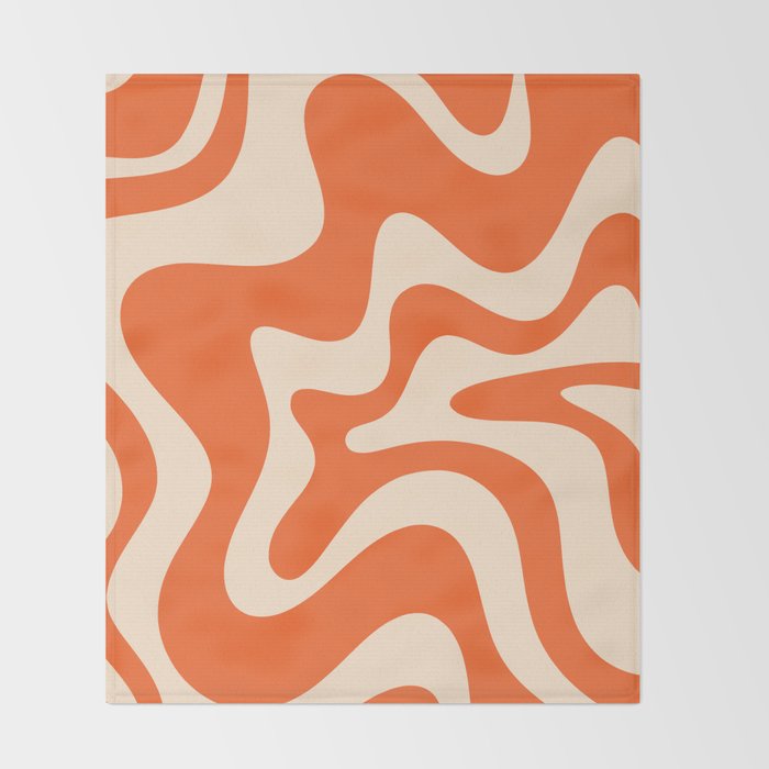 Retro Liquid Swirl Abstract Pattern Square in Tangerine Orange and Peach Throw Blanket Gallery Image 2