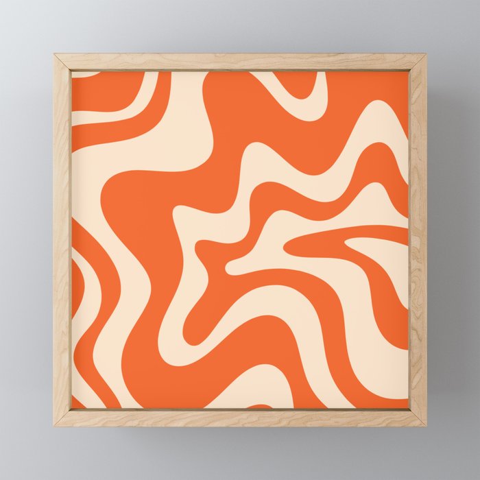 Retro Liquid Swirl Abstract Pattern Square in Tangerine Orange and Peach Mini Art Print Gallery Image 1