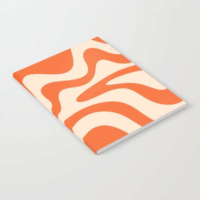 Retro Liquid Swirl Abstract Pattern Square in Tangerine Orange and Peach Notebook Gallery Image 2