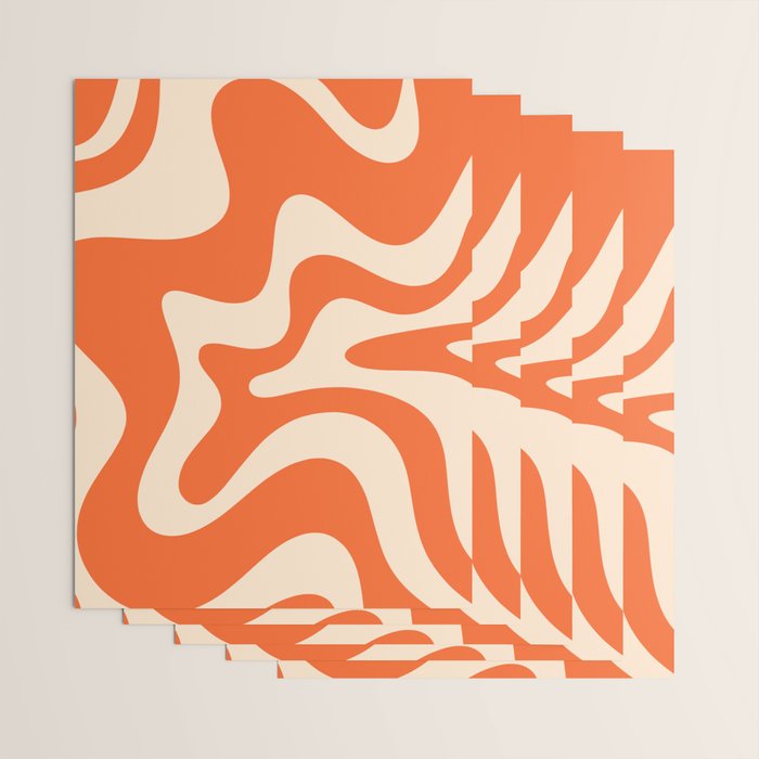 Retro Liquid Swirl Abstract Pattern Square in Tangerine Orange and Peach Wrapping Paper Gallery Image 3