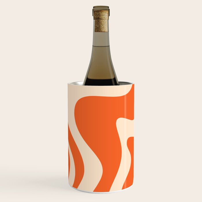 Retro Liquid Swirl Abstract Pattern Square in Tangerine Orange and Peach Wine Chiller Gallery Image 2