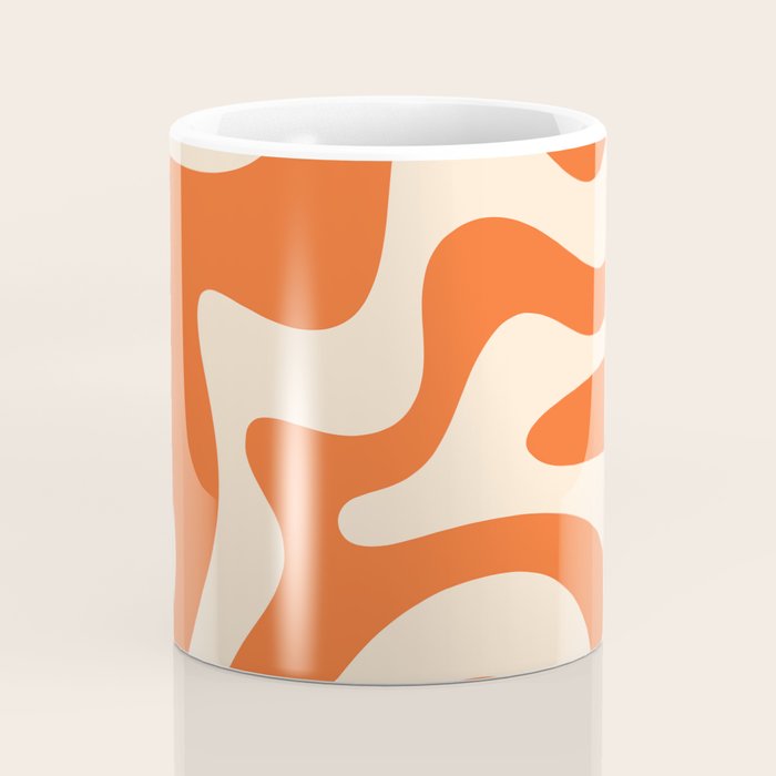 Retro Liquid Swirl Abstract Pattern Square in Tangerine Orange and Peach Coffee Mug Gallery Image 4