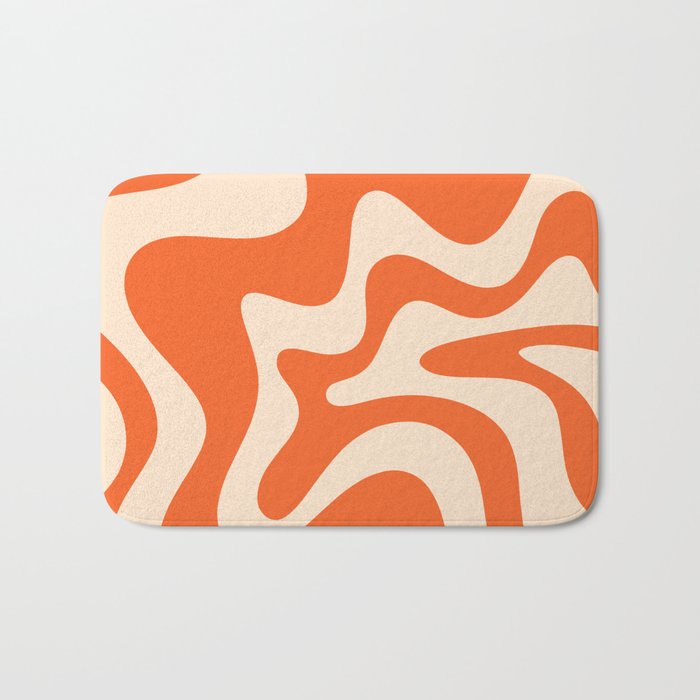 Retro Liquid Swirl Abstract Pattern Square in Tangerine Orange and Peach Bath Mat Gallery Image 1