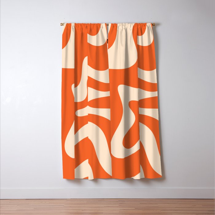 Retro Liquid Swirl Abstract Pattern Square in Tangerine Orange and Peach Window Curtain Gallery Image 3
