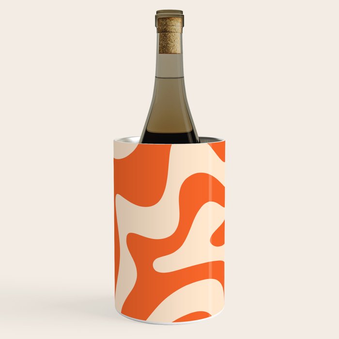 Retro Liquid Swirl Abstract Pattern Square in Tangerine Orange and Peach Wine Chiller Gallery Image 1