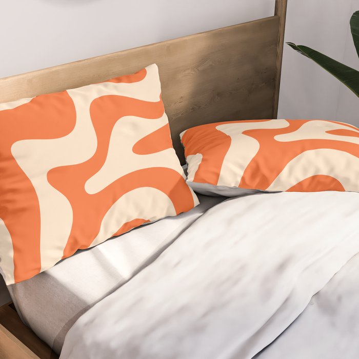 Retro Liquid Swirl Abstract Pattern Square in Tangerine Orange and Peach Pillow Sham Gallery Image 2