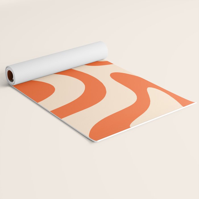 Retro Liquid Swirl Abstract Pattern Square in Tangerine Orange and Peach Yoga Mat Gallery Image 2