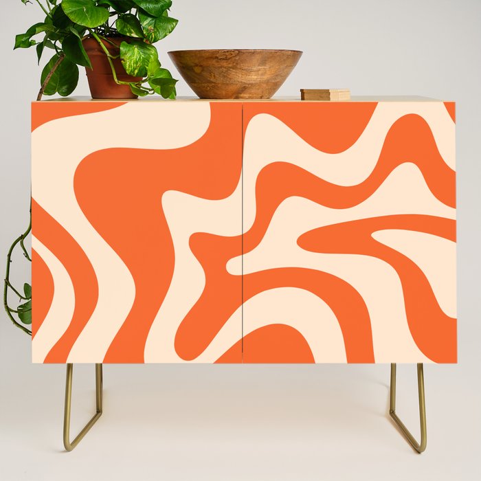 Retro Liquid Swirl Abstract Pattern Square in Tangerine Orange and Peach Credenza Gallery Image 1