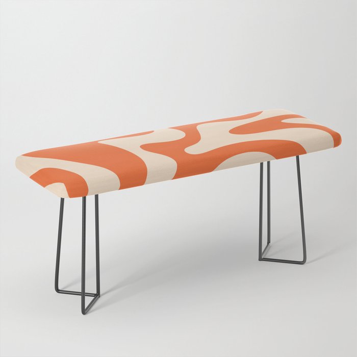 Retro Liquid Swirl Abstract Pattern Square in Tangerine Orange and Peach Bench Gallery Image 1