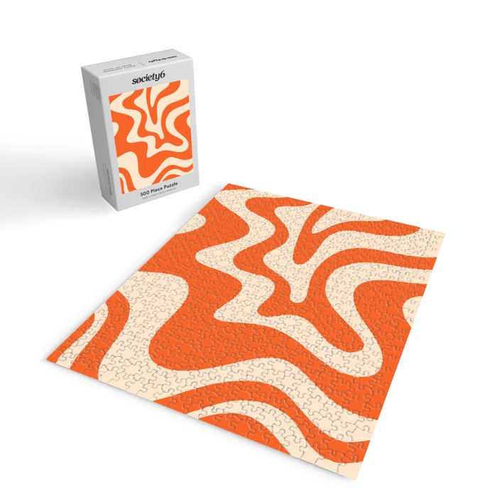 Retro Liquid Swirl Abstract Pattern Square in Tangerine Orange and Peach Jigsaw Puzzle Gallery Image 2