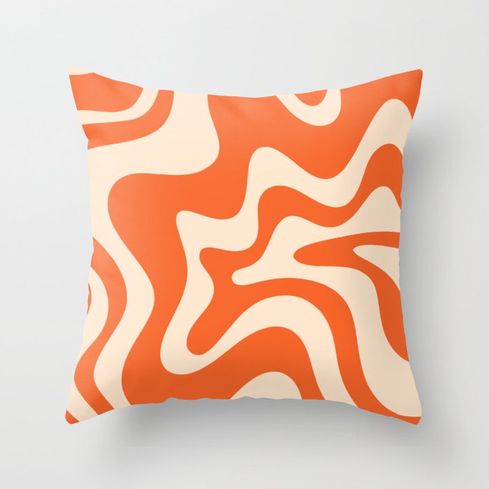 Retro Liquid Swirl Abstract Pattern Square in Tangerine Orange and Peach Throw Pillow Gallery Image 6