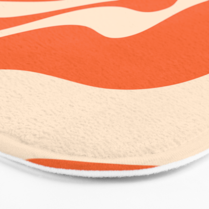 Retro Liquid Swirl Abstract Pattern Square in Tangerine Orange and Peach Bath Mat Gallery Image 3