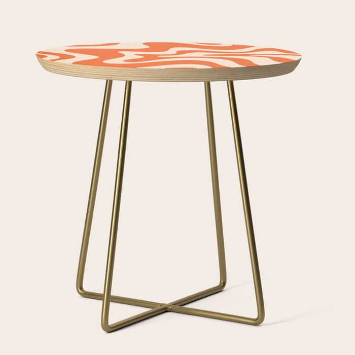 Retro Liquid Swirl Abstract Pattern Square in Tangerine Orange and Peach Side Table Gallery Image 1