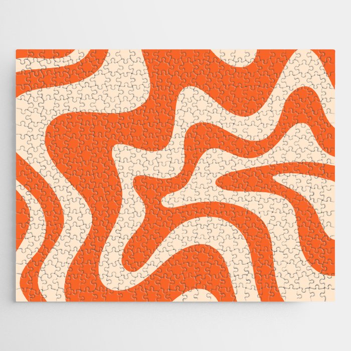 Retro Liquid Swirl Abstract Pattern Square in Tangerine Orange and Peach Jigsaw Puzzle Gallery Image 1