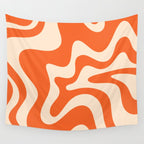 Retro Liquid Swirl Abstract Pattern Square in Tangerine Orange and Peach Wall Tapestry Gallery Image 4