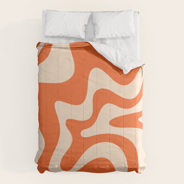 Retro Liquid Swirl Abstract Pattern Square in Tangerine Orange and Peach Comforter Gallery Image 1